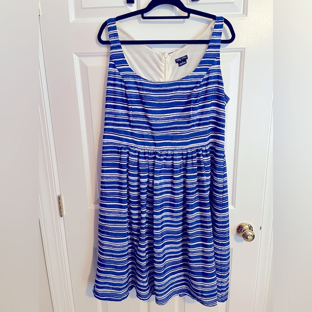 City Chic Blue Stripe Dress Small - 16w